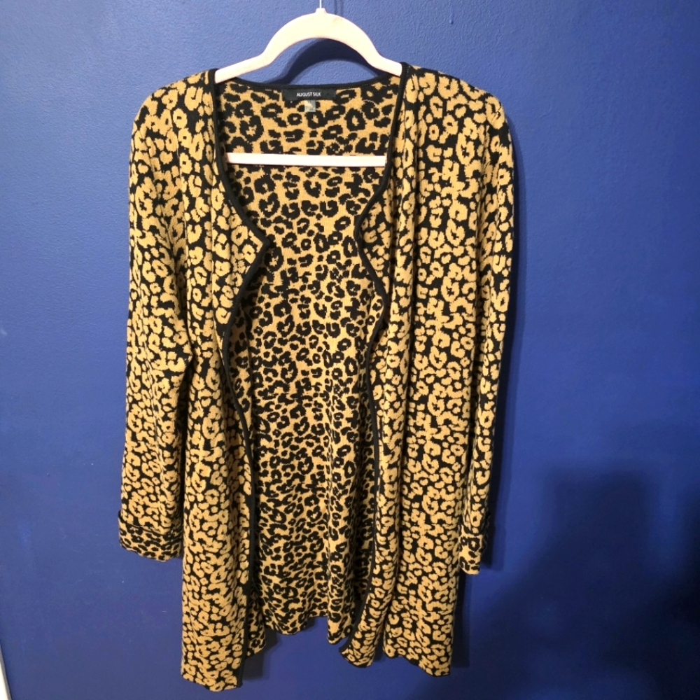 August Silk Women’s Leopard Print Cardigan Sweater Size XLarge